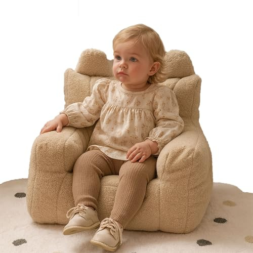 oyptmsh Kuschelsessel für Kinder | Ultraweicher Teddy-Stoff Bezug | Waschbar & pflegeleicht | Gemütlicher Kindersessel mit Rückenlehne | Für Zimmer und Spielzimmer (Braun)