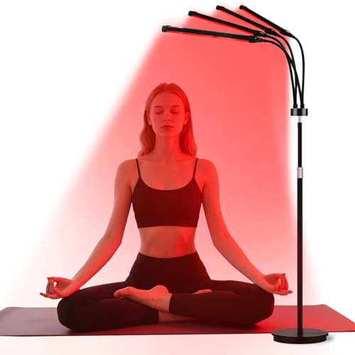Lampada a luce rossa da terra, lampada a infrarossi con 660 nm e 850 nm e 940 nm, 3 modalità e 5 livelli di luminosità e 10/20/30 minuti, luce rossa a 4 teste per alleviare il dolore corporeo