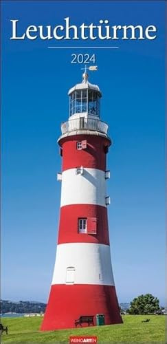 Leuchttürme Kalender 2024. Langer Bild-Kalender mit 12 spektakulären Fotos. Wandkalender XL 2024. Vertikaler Kalender mit atemberaubenden Leuchtturm-Fotografien. 33x68 cm.