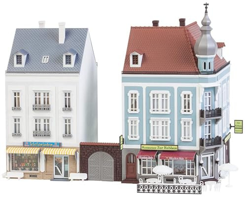 Faller 2 Stadthäuser Beethovenstraße Modellbausatz mit 582 Einzelteilen 202x118x200 mm I Modelleisenbahn Zubehör H0 I Modelleisenbahn H0 Stadthäuser