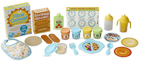 Melissa & Doug Mine to Love Mealtime Play Set for Dolls with Bottle, Pretend Baby Food Jars, Snack Pouch, More (24 pcs)