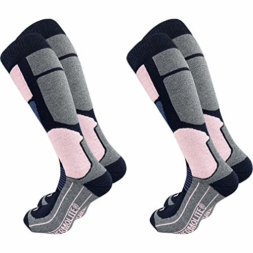 GAWILO 2 Paar Damen THERMOLITE® Skisocken – Snowboardsocken – Funktionssocken mit Spezialpolsterung (39-42, mittelgrau)