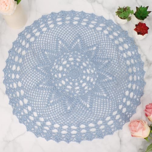 kilofly Handmade Crochet Cotton Lace Table Sofa Doily, Waterlily, Blue, 22 inch