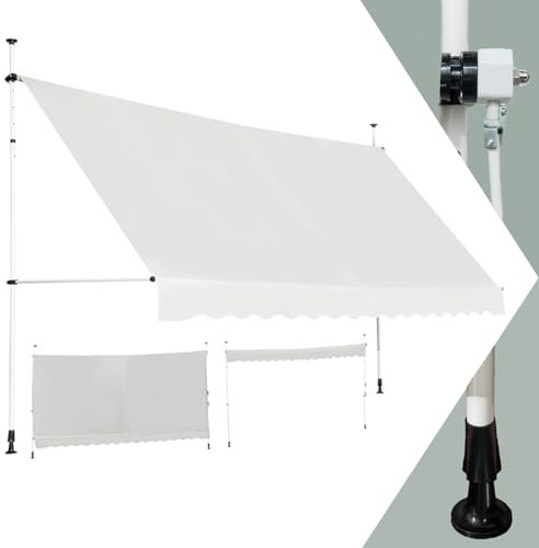 GYMAX Tenda da Sole a Bracci Regolabile in Altezza, Tenda da Sole con Manovella per Balcone, Tenda Impermeabile e Resistente al Sole, Altezza Regolabile da 2M a 3M, per Finestra (‎Beige, 400 CM)