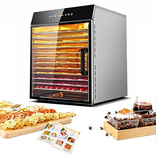 DéShydrateur Alimentaire En Acier Inoxydable Avec Livre De Recettes,SèChe-Aliments,Thermostat RéGlable 30-90 ° C,Minuterie NuméRique 24 Heures,IdéAl Pour Des Collations Saines