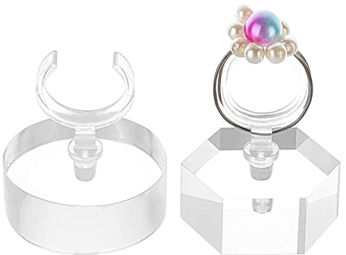 FINGERINSPIRE 2 Stück Ringhalter-Blöcke Acryl-Ring-Ausstellungsständer Ring-Ausstellungshalter Klarer runder/sechseckiger Ring-Aufbewahrungsständer für Ladenvitrine und Heimschmuck Organisieren