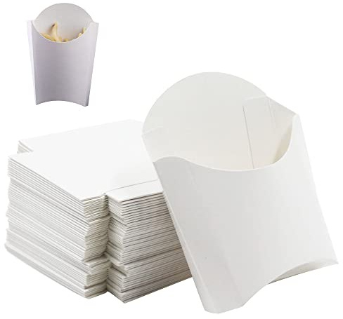 Kraftpapier Pommes Frites Halter Tassen - 50 StüCk Snack-Container Paperboard Snack Cup Pommeshalter Bubble Waffeleisen TüTen FüR Frites Becher Frozen Dessert Supplies Backen Kuchen(Weiß)
