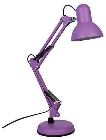 BEL AIR HOME - Lampada da Scrivania a LED con Braccio Snodato - Design Vintage Retrò 1xE27 - Ideale per Studio e Comodino - Viola/Opaco, Metallo