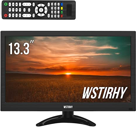 Wstirhy 13,3 Zoll Monitor 1366x768 LED Bildschirm mit HDMI VGA AV BNC USB Kleiner PC Monitor für Fire Stick, PC, Computer, Raspberry Pi, Integrierter Lautsprecher