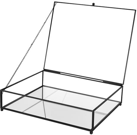 REDHUGO Stora glaslådor för visning handgjorda, speglad botten, smyckeskrin i glas med lock, smyckeskrin i glas bok fotolåda minnessak organisatör, glasdisplayfodral för sminkbordsdekor, hembyrå