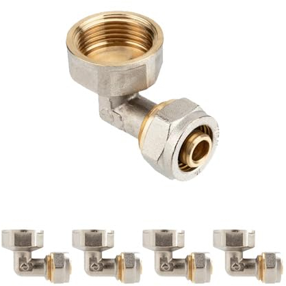 Suinga 5 x Codo 1 hembra paraTubo multicapa de compresion 25 mm, sin necesidad de maquina prensadora, gris.