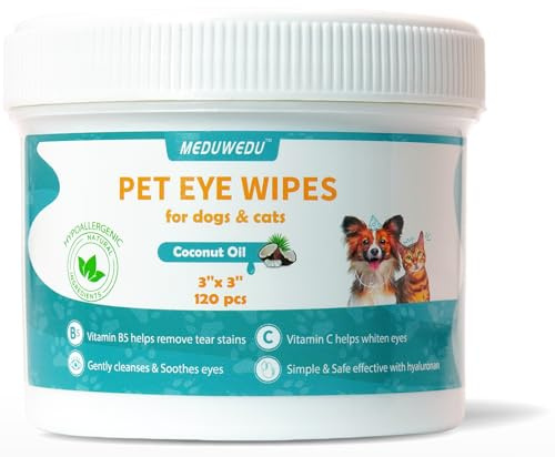 MEDUWEDU Eyes Wipes for Dogs & Cats 120 Counts, Grooming Kit Care for Dogs and Cats, Prevent Tear Stains, Eye Debris, Discharge, Mucus Secretions,Coconut Scent