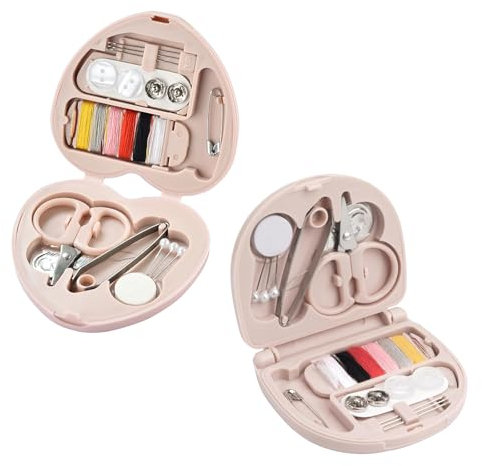 IUSOT 2Pcs Mini Sewing Kit, Travel Handbag Household Essentials Portable DIY Emergency Sewing Repair Supplies with Heart Shaped Storage Case, Needles, Cotton, Buttons, Pins, Thread, Scissors