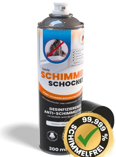 Tonis SCHIMMELSCHOCK 5.1 Antimikrobielle Spezialfarbe zur Schimmelbekämpfung für ca. 1,5 qm | Sprühfarbe mit antibakterieller Wirkung, neue Rezeptur, wissenschaftliche Wirksamkeit [Weiß, 300ml]