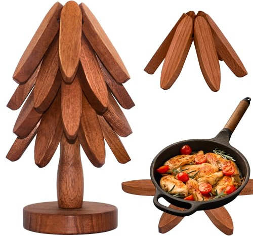 Wooden Trivets for Hot Dishes, Wooden Tree Trivet Set of 4 for Easy Storage - Suited for Hots, Pans/Bowl, Teapot, Hot Holders - Multifunctional Ornaments (Dark - 4 PCs)