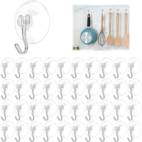 Saugnapf Haken, 40 Stück Saugnäpfe für Fenster, Saugnäpfe mit Haken Ohne Bohren, 40 MM Saughaken Extra Stark Haken Saugnapf Saughaken mit Metallhaken für Badezimmer Küche Glas Spiegel Fliesen