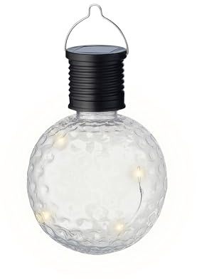 Lumineo Solar Gartenleuchte 8x11cm Kunststoff - LED Solarleuchte für Garten Balkon - Kugel Hängeleuchte Außenleuchte - Solarlampen für Außen hängend als Gartendeko Balkondeko - Warmweiß