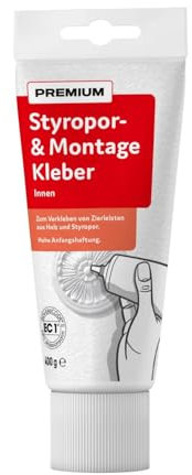 FarbenFux Colle de montage en polystyrène de qualité supérieure - Blanc - 400 g - Adhérence initiale - Bricolage