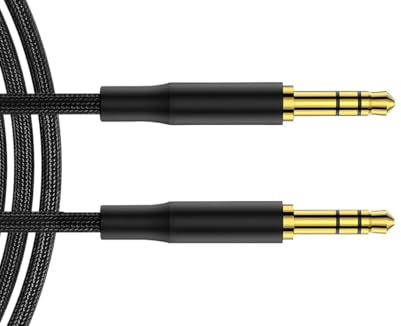 LockMingle Nylon Braided AUX Cable – 1 Metre Strong 3.5mm Audio Lead for Clear Stereo, Mobile Phone, Headphones Black