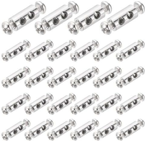 PATIKIL 28 Pcs Abrazaderas para Cable De Acero, 14 X 7mm Abrazaderas De Acero De Hierro De Doble Orificio Grapas Ajustables para Bucle De Crimpado con Manguito De 3.2mm, Plateado