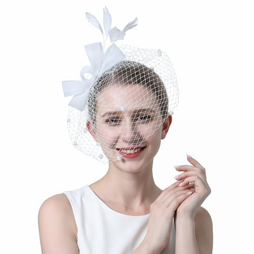 Cappello fascinator da donna con velo in rete con clip anni '20 vintage velo a gabbia per uccelli, elegante tea party, cocktail, funerale, matrimonio, chiesa, accessorio per capelli per gare, Ascot