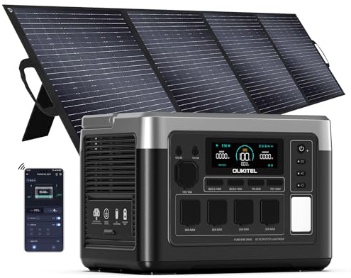 OUKITEL P1000 Plus Stazione Elettrica Portatile 1800W (3600W di Picco), Batteria 1024Wh LiFePO4 Generatore Solare con 200W Pannello, App, Di Alimentazione per Campeggio, Camper e Domestico