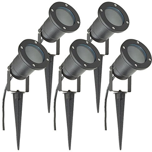 Long Life Lamp Company 5 x GU10 Outdoor Garden Spike Ground Mount or Watt Light IP65 Matt Black