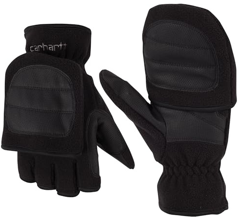 Carhartt Mens Hunt Fleece Camo Flip Mitten Cold Weather Gloves, Black, Large US