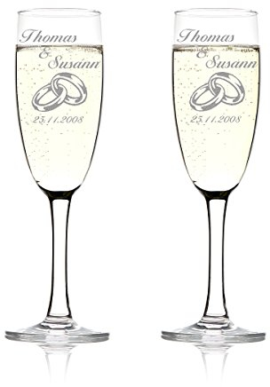 2er Set Sektgläser mit Gravur von Namen und Datum - Personalisiertes Hochzeitsgeschenk für Brautpaare -Sektkelche als Geld-Geschenkidee zur Hochzeit Hochzeitsgläser