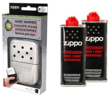 Zippo Handwärmer Premium Set Taschenwärmer Chrom Groß 12 Stunden Laufzeit + 2 x Benzin