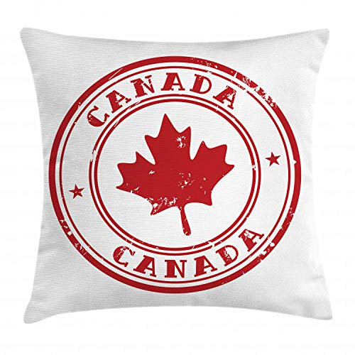 ABAKUHAUS Canadá Funda para Almohadón, Caucho Diseño Sello, Estampa Digital en Ambos Lados con Cremallera, 40cm x 40cm, Vermellón Blanco