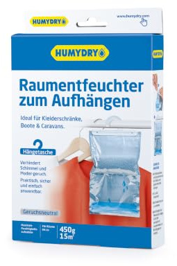 HUMYDRY – Entfeuchter zum Hängen (450g) – Absorbiert Feuchtigkeit, beugt Gerüchen und Flecken vor – Duftneutral – Geeignet für 15 m²