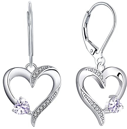 YL hjärta örhängen 925 sterling silver kärlek hjärta droppe örhängen blå safir/simulerad smaragd/ametist/rosa hängande örhängen smycken för kvinnor, Sterlingsilver