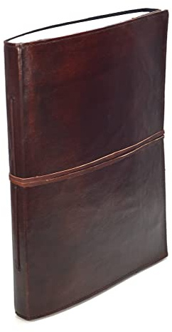 ROOGU Indien Klassik - Notiz- Gäste- Skizzenbuch Leder XXL (mehr als A4) Hardcover Handarbeit Indien NEUE PAPIERART Glatt Ohne Design