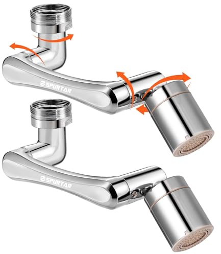 Spurtar Mousseur Robinet Rallonge Cuisine Douchette Evier, 1080+ 360 Flexible Robinet Prolongateur Embout Cuisine Accessoires Lavabo Gadget Economiseur eau Pour Filtre, Argent Chrome, 2 pces