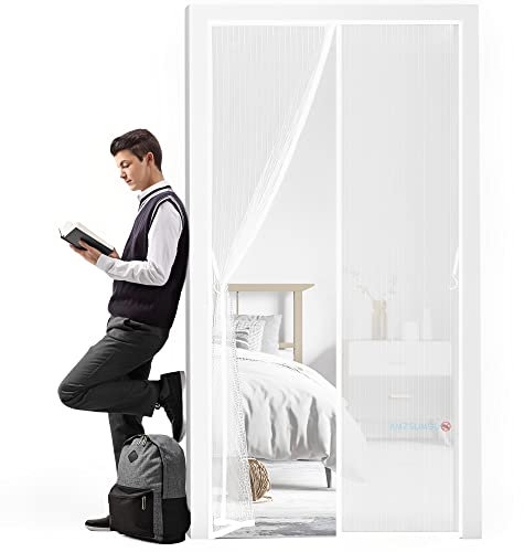 Magnetisches Fliegengitter, 90 x 265 cm mit durchgehendem Magnet, für Balkon und Fenster, schnelle Befestigung an Fenstern aus Holz und Aluminium(Weiß)