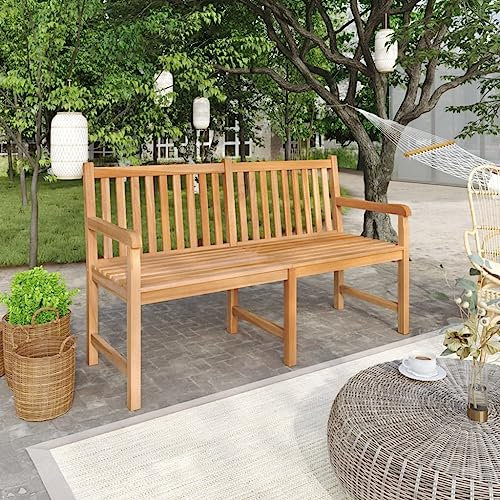 Higsose Gartenbank 150 cm Massivholz Teak Sitzbank Holz Gartenstuhl Massiv Gartenmöbel Set Gartenstühle Holz Garten Möbel Draußen Balkon Möbel