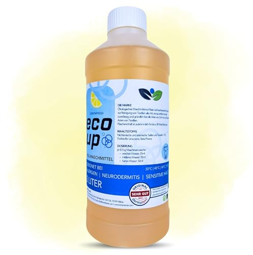 ecoUp Sensitive - Detergente líquido ecológico con aroma a limón, 2 l, para alérgicos, bebés y pieles sensibles, neurodermatitis, psoriasis, 80 lavados, 30-90 °C, prueba dermatológica muy bueno