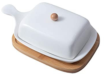 MYVVKIA Recipiente para Guardar Mantequilla, mantequera de Porcelana con Tapa, Mantequilla, mantequera de Porcelana con diseño de asa, Bandeja para Guardar quesos, 1 Pieza de