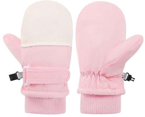 QKURT Gants de Ski Enfants, Étanches Moufles de Ski Enfants Moufles Sport Coupe-Vent pour Fille Garçon, Doublure en Molleton Gants Hiver Chaud pour en Plein Air