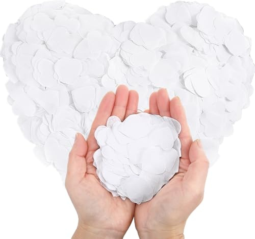 MARFOREVER 18000 Pcs White Heart Paper Confetti 1 Inch Biodegradable Confetti Heart Shaped Tissue Paper Table Scatter for Valentine's Day Wedding Anniversary Birthday Party Decoration