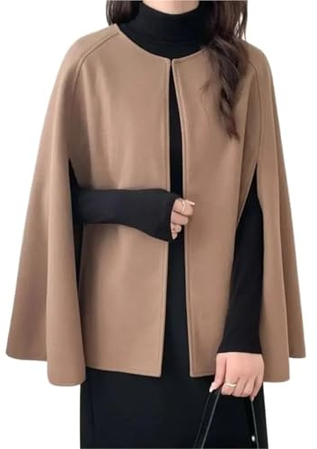CSSHNL Poncho Invierno Poncho de invierno color liso, capa lana, abrigo holgado sin cuello for mujer, otoño(Dark brown)