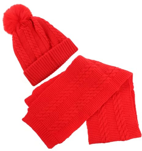 FRCOLOR Conjunto Infantil de Gorro y Bufanda de Cálido con Forro para Invierno Gorro de Punto con Accesorios para Color Rojo
