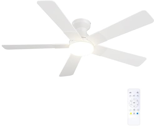 Passky Ventilatore da soffitto da 132 cm con illuminazione e telecomando, motore DC silenzioso, 6 velocità, lampada LED dimmerabile, 3 temperature di colore bianco