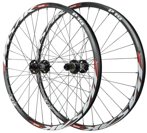 QUYCOIU 26/27,5/29-tums Mountainbikehjul Skivbroms 32 Hål Genomgående Axel F12*100/R12*142 Mm XC/AM-hjulsats Fälg I Aluminiumlegering Fram-/bakhjul För 7–12-växlad Kassett(Black-red,26in)