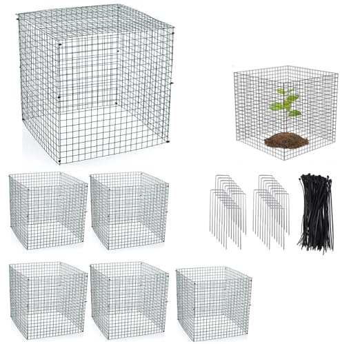 24-pack växtskydd trådnät 30 x 30 cm kycklingvajer klocka fyrkantig trådväxtbur med 24 markinsatser och 100 slipsar gör-det-själv metall trädgårdsstaket för blommor grönsaker och växtskydd