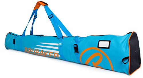 BRUBAKER Skitasche Carver Champion Blau Orange - Gepolsterter Skisack für 1 Paar Ski und Stöcke - Reißfester Ski Bag 170 x 34 x 34 cm