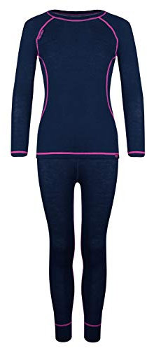 Trollkids Set di biancheria intima funzionale per bambine in lana merino, blu navy/magenta, 128 cm