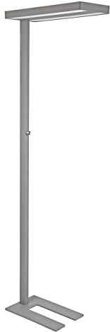 MAUL LED Stehlampe silber MAULjaval stufenlos dimmbar fürs Büro | Angenehmes Licht für konzentriertes Arbeiten, direkte und indirekte Ausleuchtung, blendarm dank UGR <19, sicherer Standfuß