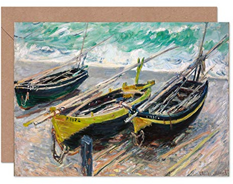 Artery8 Claude Monet Three Fishing Boats Fine Art Greeting Card Plus Envelope Blank Inside